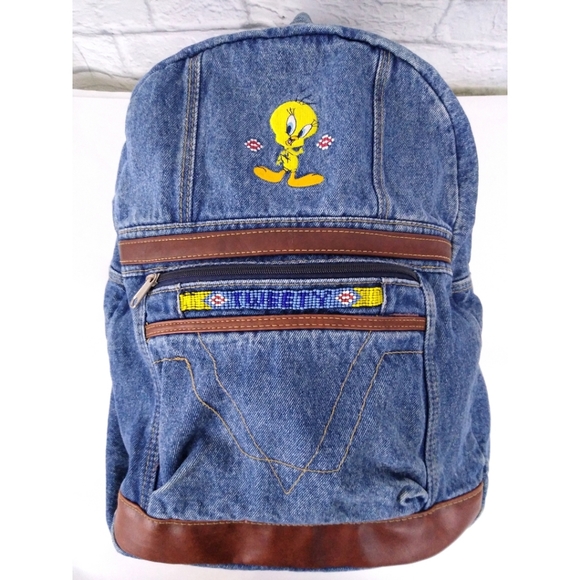 Warner Bros. Handbags - Vintage 90's Tweety Looney Tunes Denim Bookbag